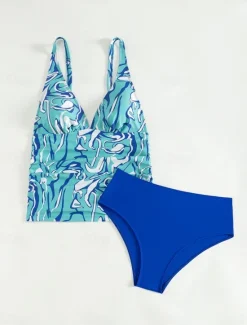 New Women's Swimsuits Bikini 2 Piece Cheeky Swimsuit Backless Slim Vacation Beach Wear Floral Halter Neck Sleeveless Bathing Suits Women Bikinis|Tankinis