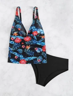 New Women's Swimsuits Bikini 2 Piece Cheeky Swimsuit Backless Slim Vacation Beach Wear Floral Halter Neck Sleeveless Bathing Suits Women Bikinis|Tankinis