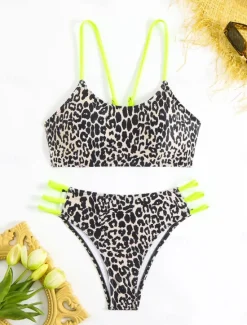 New Women's Swimsuits Bikini 2 Piece Cheeky Swimsuit Backless Slim Vacation Beach Wear Leopard Scoop Neck Sleeveless Bathing Suits Women Bikinis|Leopard Swimwear