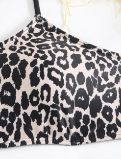New Women's Swimsuits Bikini 2 Piece Cheeky Swimsuit Backless Slim Vacation Beach Wear Leopard Scoop Neck Sleeveless Bathing Suits Women Bikinis|Leopard Swimwear