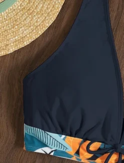Discount Women's Swimsuits Bikini 2 Piece Shorts Swimsuit Backless Slim Vacation Beach Wear Floral Halter Neck Sleeveless Bathing Suits Women Bikinis