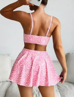 Best Women's Swimsuits Bikini Three Piece Skirt Swimsuit Backless Slim Vacation Beach Wear Floral V Neck Sleeveless Bathing Suits Women Bikinis