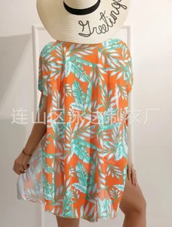 New Women's Swimsuits Bikini Three Piece Briefs Swimsuit Backless Tummy Control High Waist Slim Vacation Beach Wear Leaves V Neck Long Sleeve Bathing Suits Women Bikinis