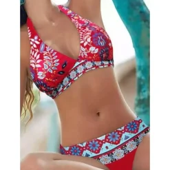 Online Women's Swimsuits Bikinis 2 Piece Sets Swimsuit Backless Halter Sexy Boho Floral Print Summer Beach Wear Bathing Suits Women Bikinis