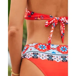 Online Women's Swimsuits Bikinis 2 Piece Sets Swimsuit Backless Halter Sexy Boho Floral Print Summer Beach Wear Bathing Suits Women Bikinis