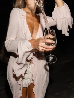 New Women's Swimsuits Cover Up Swim Dress Swimsuit Ruffle Vacation Beach Wear Solid Color V Neck Long Sleeve Bathing Suits Women Cover Up