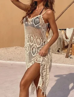 Best Women's Swimsuits Cover Up Swim Dress Swimsuit Cut Out Vacation Beach Wear Solid Color V Neck Sleeveless Bathing Suits Women Cover Up