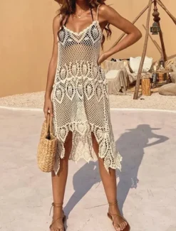 Best Women's Swimsuits Cover Up Swim Dress Swimsuit Cut Out Vacation Beach Wear Solid Color V Neck Sleeveless Bathing Suits Women Cover Up