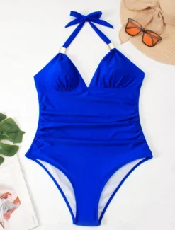 Discount Women's Swimsuits One Piece Monokini Swimsuit Backless Tummy Control High Waist Slim Vacation Beach Wear Solid Color Leopard Halter Neck Sleeveless Bathing Suits Women One-Pieces|Leopard Swimwear