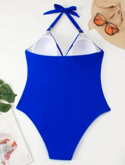 Discount Women's Swimsuits One Piece Monokini Swimsuit Backless Tummy Control High Waist Slim Vacation Beach Wear Solid Color Leopard Halter Neck Sleeveless Bathing Suits Women One-Pieces|Leopard Swimwear