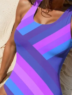 Hot Women's Swimsuits One Piece Monokini Swimsuit Backless Tummy Control High Waist Slim Vacation Beach Wear Geometic U Neck Sleeveless Bathing Suits Women Colorful Swimwear|One-Pieces