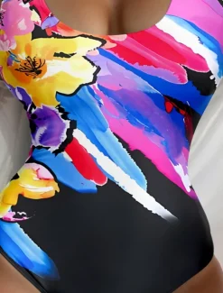Best Women's Swimsuits One Piece Monokini Swimsuit Backless Tummy Control High Waist Slim Vacation Beach Wear Floral Graphic U Neck Sleeveless Bathing Suits Women One-Pieces