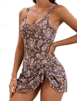 Clearance Women's Swimsuits One Piece Swimsuit Backless Tummy Control High Waist Slim Vacation Beach Wear Solid Color U Neck Sleeveless Bathing Suits Women Swimdresses