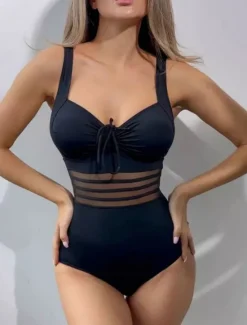 Best Women's Swimsuits One Piece Monokini Swimsuit Backless Tummy Control High Waist Slim Vacation Beach Wear Solid Color V Neck Sleeveless Bathing Suits Women One-Pieces
