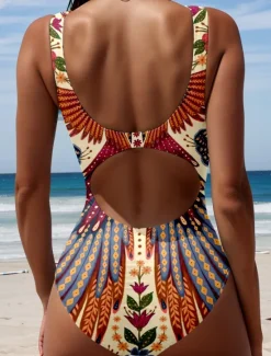 Sale Women's Swimsuits One Piece Swimsuit Beach Wear Summer Graphic Paisley Sleeveless Bathing Suits Women One-Pieces