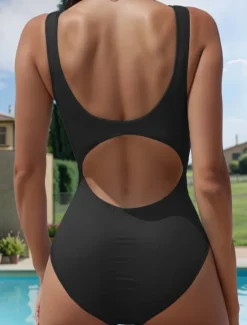Women's Swimsuits One Piece Monokini Swimsuit Backless Tummy Control High Waist Slim Vacation Beach Wear Floral U Neck Sleeveless Bathing Suits Women One-Pieces