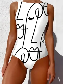 Discount Women's Swimsuits One Piece Monokini Swimsuit Backless Tummy Control High Waist Slim Vacation Beach Wear Graphic Animal Round Neck Sleeveless Bathing Suits Women Leopard Swimwear|One-Pieces