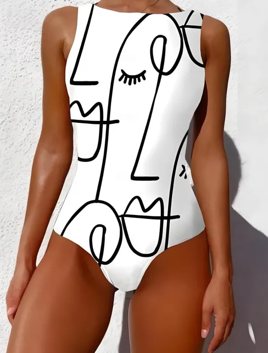 Discount Women's Swimsuits One Piece Monokini Swimsuit Backless Tummy Control High Waist Slim Vacation Beach Wear Graphic Animal Round Neck Sleeveless Bathing Suits Women Leopard Swimwear|One-Pieces