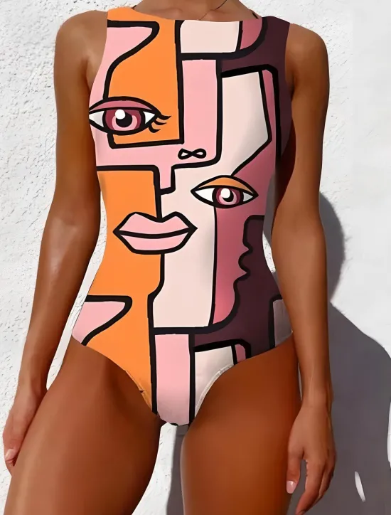Discount Women's Swimsuits One Piece Monokini Swimsuit Backless Tummy Control High Waist Slim Vacation Beach Wear Graphic Animal Round Neck Sleeveless Bathing Suits Women Leopard Swimwear|One-Pieces