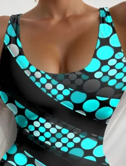 New Women's Swimsuits One Piece Monokini Swimsuit Backless Tummy Control High Waist Slim Vacation Beach Wear Geometric U Neck Sleeveless Bathing Suits Women One-Pieces