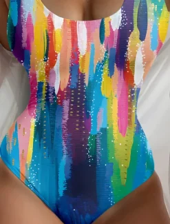 Discount Women's Swimsuits One Piece Monokini Swimsuit Backless Tummy Control High Waist Slim Vacation Beach Wear Ombre Graphic U Neck Sleeveless Bathing Suits Women One-Pieces