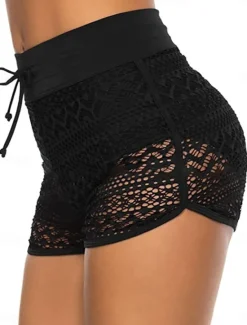 Discount Women's Swimsuits Stretchy Boxer Shorts Swimsuit High Waist Vacation Beach Wear Solid Color Sleeveless Bathing Suits Women Bikinis