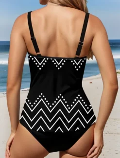Outlet Women's Swimsuits Tankini 2 Piece Cheeky Swimsuit Backless Tummy Control High Waist Slim Vacation Beach Wear Graphic Geometric U Neck Sleeveless Bathing Suits Women Tankinis