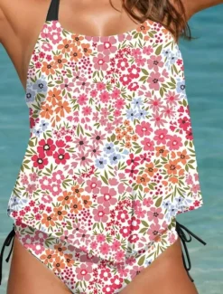 Women's Swimsuits Tankini 2 Piece Cheeky Swimsuit Backless Vacation Beach Wear Floral Halter Neck Sleeveless Bathing Suits Women Tankinis|Spring Swimwear