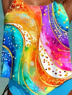 Women's Swimsuits Tankini 2 Piece Cheeky Swimsuits Backless Vacation Beach Wear Ombre U Neck Sleeveless Bathing Suits Women Tankinis