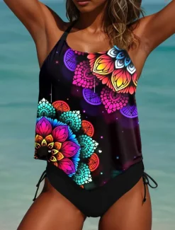 Outlet Women's Swimsuits Tankini 2 Piece Cheeky Swimsuits Backless Vacation Beach Wear Ombre U Neck Sleeveless Bathing Suits Women Tankinis