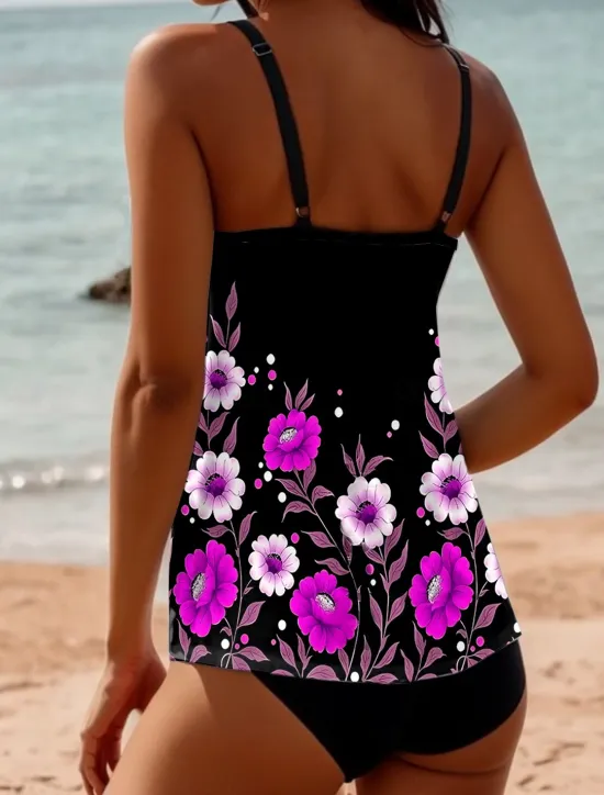 Outlet Women's Swimsuits Tankini 2 Piece Shorts Swimsuit 2 Piece Printing Vacation Beach Wear Floral Sleeveless Bathing Suits Women Tankinis