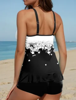 Outlet Women's Swimsuits Tankini 2 Piece Boy Leg Swimsuit Backless Vacation Beach Wear Floral U Neck Sleeveless Bathing Suits Women Tankinis