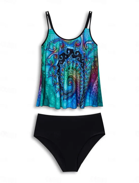 Women's Swimsuits Tankini 2 Piece Shorts Swimsuit 2 Piece Printing Vacation Beach Wear Graphic Sleeveless Bathing Suits Women Tankinis