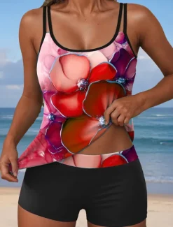 Best Women's Swimsuits Tankini 2 Piece Boy Leg Swimsuit Backless Vacation Beach Wear Ombre U Neck Sleeveless Bathing Suits Women Tankinis