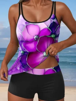 Best Women's Swimsuits Tankini 2 Piece Boy Leg Swimsuit Backless Vacation Beach Wear Ombre U Neck Sleeveless Bathing Suits Women Tankinis