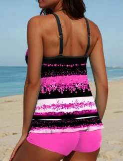 Clearance Women's Swimsuits Tankini 2 Piece Shorts Swimsuit Backless Vacation Beach Wear Graphic Geometric U Neck Sleeveless Bathing Suits Women Tankinis