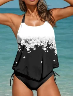 Sale Women's Swimsuits Tankini 2 Piece Cheeky Swimsuit Backless Vacation Beach Wear Ombre Floral Halter Neck Sleeveless Bathing Suits Women Tankinis
