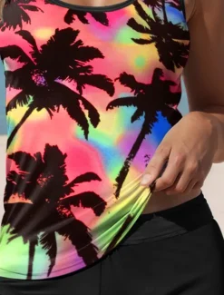 Online Women's Swimsuits Tankini Two Piece Swimsuit Tropical Vacation Tropical Plant Gradient Women Tankinis