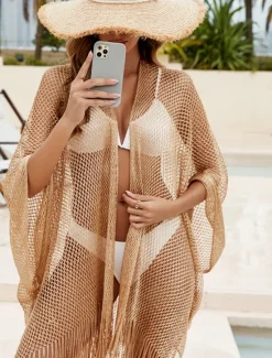 Clearance Women's Swimsuits wrap Swimsuit Fringe Hem Cut Out Vacation Beach Wear Solid Color V Neck Long Sleeve Bathing Suits Women Cover Up