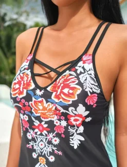 Best Women's Swimwear 2 Piece Boy Leg Swimsuit Backless High Waist Slim Vacation Beach Wear Graphic V Neck Sleeveless Bathing Suits Women Tankinis