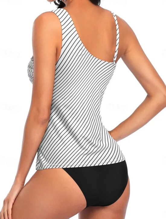 Sale Women's Swimwear 2 Piece Cheeky Swimsuit Backless Tummy Control Slim Vacation Beach Wear Graphic Asymmetric Neck Sleeveless Bathing Suits Women Tankinis