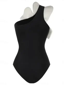 Sale Women's Swimwear 2 Piece Monokini Swimsuit Backless Tummy Control High Waist Slim Vacation Beach Wear Solid Color Asymmetric Neck Sleeveless Bathing Suits Women Swimdresses