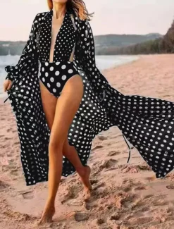 Clearance Women's Swimwear 2 Piece Monokini Swimsuit Backless Tummy Control High Waist Slim Vacation Beach Wear Polka Dot V Neck Sleeveless Bathing Suits Women One-Pieces