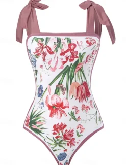 Best Women's Swimwear 2 Piece Monokini Skirt Swimsuit Backless Tummy Control High Waist Slim Vacation Beach Wear Floral Scoop Neck Sleeveless Bathing Suits Women One-Pieces|Spring Swimwear