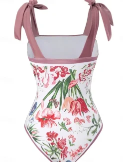 Best Women's Swimwear 2 Piece Monokini Skirt Swimsuit Backless Tummy Control High Waist Slim Vacation Beach Wear Floral Scoop Neck Sleeveless Bathing Suits Women One-Pieces|Spring Swimwear