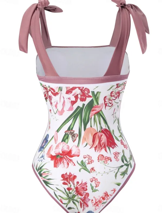 Best Women's Swimwear 2 Piece Monokini Skirt Swimsuit Backless Tummy Control High Waist Slim Vacation Beach Wear Floral Scoop Neck Sleeveless Bathing Suits Women One-Pieces|Spring Swimwear