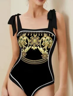 Outlet Women's Swimwear 2 Piece Monokini Swimsuit Backless Tummy Control High Waist Slim Vacation Beach Wear Floral Scoop Neck Sleeveless Bathing Suits Women One-Pieces