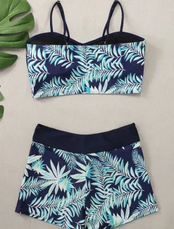 Best Women's Swimwear Bikini 2 Piece Boy Leg Swimsuit Backless Slim Vacation Beach Wear Graphic U Neck Sleeveless Bathing Suits Women Bikinis|Tankinis
