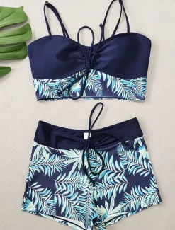 Best Women's Swimwear Bikini 2 Piece Boy Leg Swimsuit Backless Slim Vacation Beach Wear Graphic U Neck Sleeveless Bathing Suits Women Bikinis|Tankinis