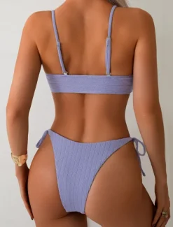 Outlet Women's Swimwear Bikini 2 Piece Thong Swimsuit Backless Slim Vacation Beach Wear Solid Color V Neck Sleeveless Bathing Suits Women Bikinis